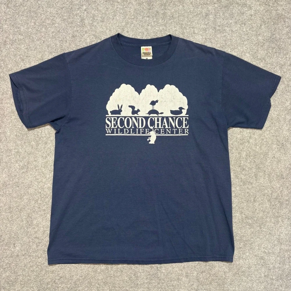 Fruit of the Loom Second Chance Wildlife Center Graphic T-Shirt Navy Blue Large